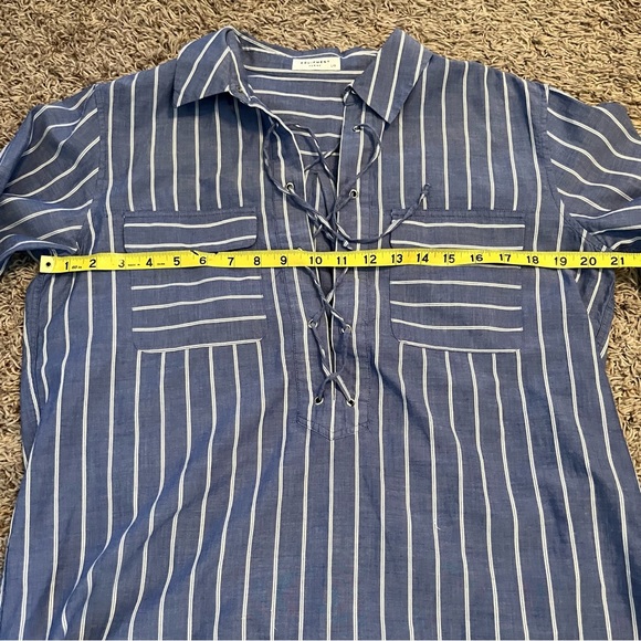 EQUIPMENT FEMME Knox Lace Up Blouse in Blue Stripe Sz L NWOT Nautical Coastal - Picture 10 of 13